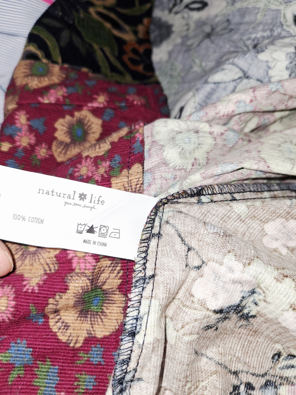 NATURAL LIFE Patchwork Floral A-Line Maxi Skirt Boho Fedtival Corduroy Nwt - Picture 5 of 5